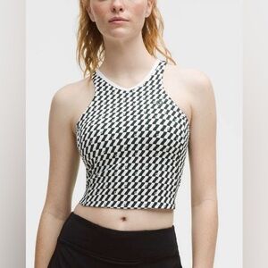 NWT Lululemon Cropped V Neck Tennis Tank Top B/C Cup Checkerboard White 12‎